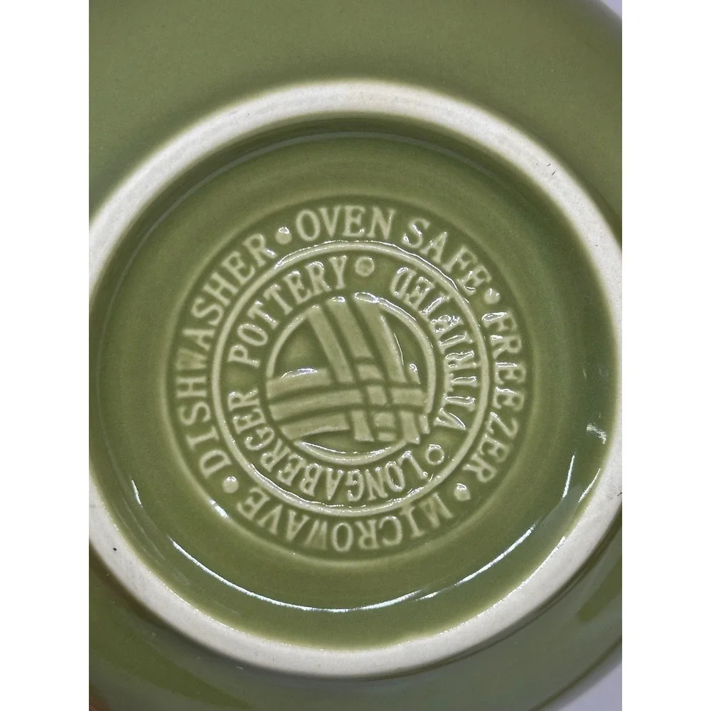 Longaberger Chili Bowl Sage Green Woven Traditions Pottery Single Handle NIB